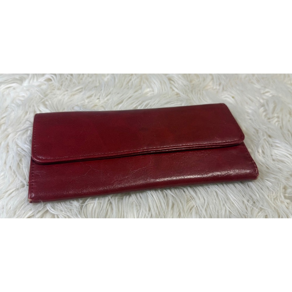 Burgundy Red Leather Trifold Wallet Zebra Print Lining Magnetic Snap Closure